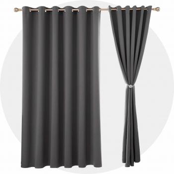 Deconovo Opaca Cortina Térmica Aislante y Ruido Reducción con Ojales 2 Piezas 229 x 229 cm Gris Oscuro