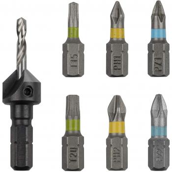 wolfcraft Juego Flipbit para construcción de madera, 7 piezas, 3085000, Juego de herramientas para colocar el doble soporte,ntercambiable