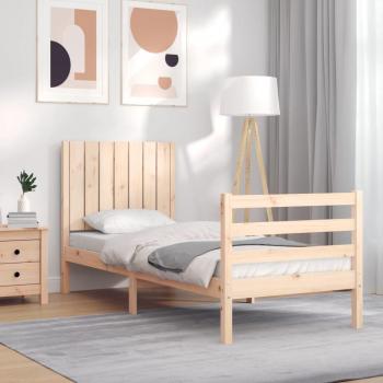 Cama individual con cabecero de madera maciza y pequeña cintura redonda, color marrón