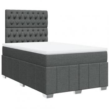 Cama Box Spring con colchón de tela gris oscuro 120x190 cm