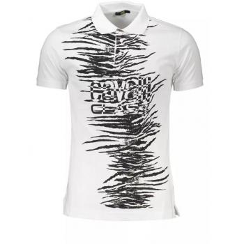 Cavalli Class White Cotton Polo Shirt - M, Polo Shirts, male, Multicolor, Size: M, Cotton Polo Shirt with Logo Print and 3 Button Closure