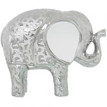 Figura Decorativa Elefante Plateado en Cerámica Blanca 9 x 19 x 16 cm