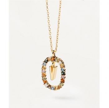 Collar PDPAOLA letra V chapado en oro de 18k con piedras incrustadas