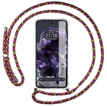Funda Colgante Transparente para Google Pixel 8 5G con Cordón Rosa/Dorado