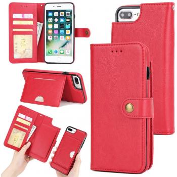 iPhone 7 Plus Funda Case, TOTOOSE PU Cuero Billetera Funda Case Capirotazo Función permanente Ranuras para Tarjetas Protector Cubierta con Desmontable Funda Case y Hebilla Para iPhone 7 Plus rojo