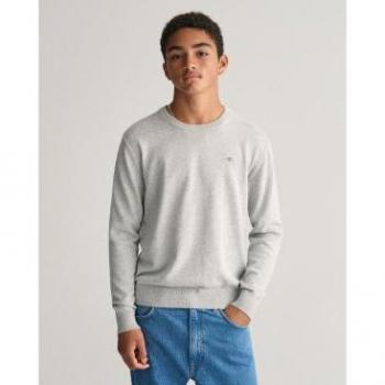Jersey de algodón con cuello redondo gris para niños Gant