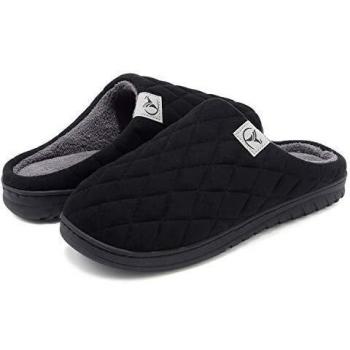 VIFUUR Zapatillas Hombre Mujer de casa Espuma de Memoria de Alta Densidad Cálido Interior Lana al Aire Libre Forro de Felpa Suela Antideslizante Zapatos Negro 38/39