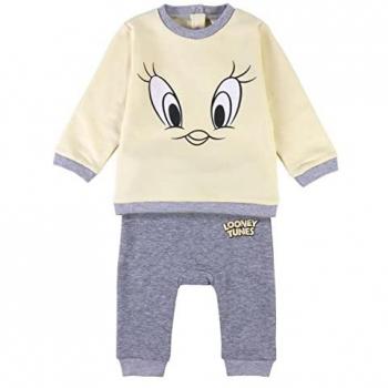 Chándal Infantil Looney Tunes Piolín Amarillo 3 Meses - Sudadera y Pantalón - Algodón 100% - Color Rosa - Cierre de Botones y Ajuste con Elástico - Producto Original Diseñado