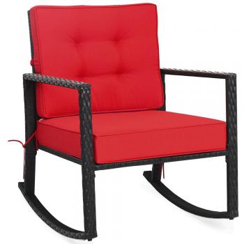 Outdoor Cushioned Rattan Rocking Chair - Red