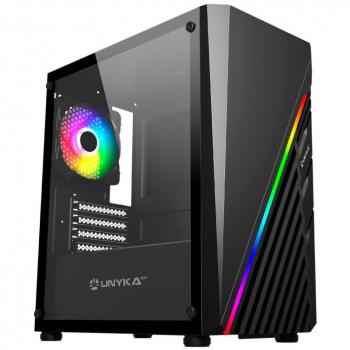 Unykach Mini Glayze Caja Micro-ATX con Iluminación ARGB, Ventana Lateral de Cristal Templado, Puertos USB-A 2.0/3.0 y Audio, 1 Ventilador