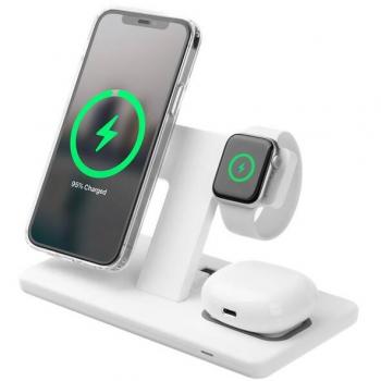 Cargador Inalámbrico 3 en 1 FIXED MagPowerstation Qi, MagSafe, 15 W, para Apple, Blanco