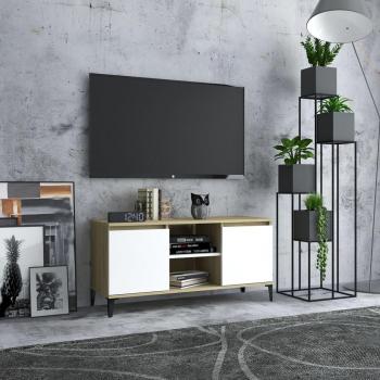 Mueble de TV con patas de metal blanco roble Sonoma 103,5x35x50 cm