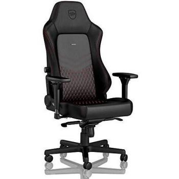 noblechairs Hero Silla de Gaming - Silla de Oficina - Cuero Auténtico - Diseño de Asiento de Carreras - Negro/Rojo