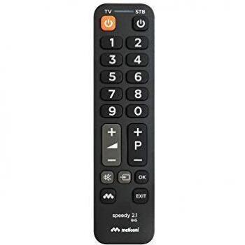 Mando Universal Meliconi Speedy 2.1 BIG - Control Remoto IR Inalámbrico para TV y Decodificador con Botones Grandes, Color Negro
