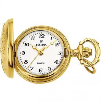Festina F2033/1 Reloj de Bolsillo Unisex con Esfera Blanca y Caja de Acero Color Oro