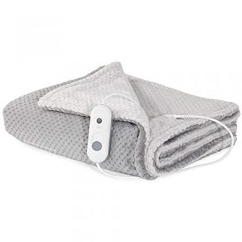 Manta eléctrica Bi-color Gris y Blanca 200x170 cm, 120W, Mando electrónico extraíble, Apagado automático