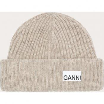 Ganni Wool Rib Knit Beanie Beige Female ONE SIZE