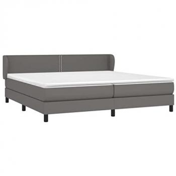 Cama Box Spring con Colchón de Cuero Sintético Gris 200x200 cm