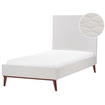 Cama Individual Tapizada en Terciopelo Blanco Crema 90 x 200 cm con Cabecero Acolchado Panal Diseño Moderno Bayonne