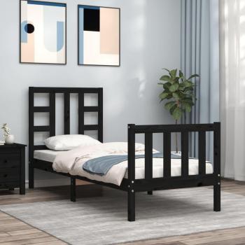 Cabecero negro pequeño de madera maciza para cama individual vidaXL