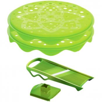 Mastrad F64708 - Pack de dos cocedores de patatas chips con mandolina, color verde