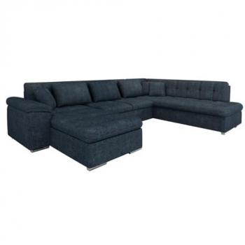 Sofá rinconero Comfivo 114, azul, con función de descanso y caja de ropa de cama, dimensiones 348 x 205 x 76 cm