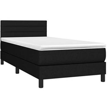 Cama box spring colchón y luces LED tela negro 90x200 cm