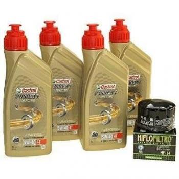 Cambio de aceite Set 4 litros Castrol SAE 5 W-40 Power 1 Racing 4T Incluye Filtro de aceite HiFlo hf164 para BMW C 600 F 650 800 R 1200 K 1600, Husqvarna TR 650
