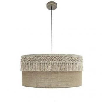 Colgante Ekaterina 3xe27 Cuero con Pantalla de Tela y Pasamanería - Regx60x60 Cm