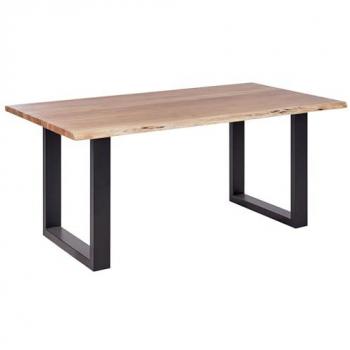 Mesa de comedor industrial moderna de madera maciza de acacia clara y base metálica negra 180 x 94 cm Heby