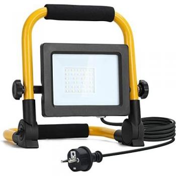 Aigostar Foco de Trabajo LED 20W,1800LM,Foco LED Portátil con Giratorio 360º,Impermeable,Soporte plegable,para Uso en Interiores y Exteriores,para Obra, Taller, Garaje,6500K Luz Blanca