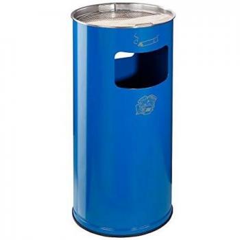 Cenicero combinado y recolector de basura 37 litros, altura 700 mm, diámetro 320 mm, acero azul encián