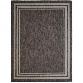 TAPETE PARA JARDIM INTERIOR E EXTERIOR - TERRAIN FRAME, aspecto de juta, padrão de moldura, 195 cm x 275 cm, color bege