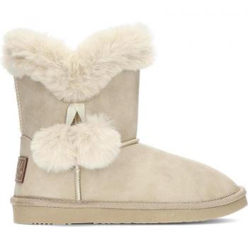 Botas australianas para niña B&W beige con pompones decorativos, sin cierres, forro de pelo sintético para invierno
