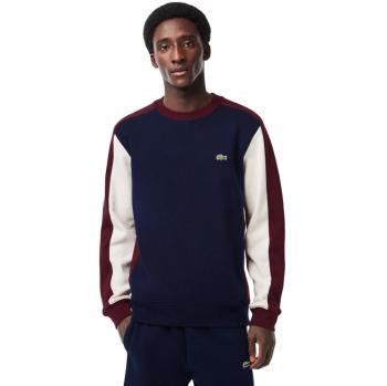 Lacoste Sudadera para Hombre Color Block en Felpa Cepillada Azul Marino y Negro