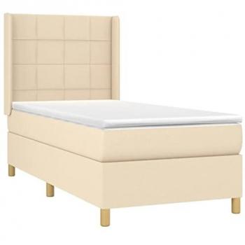 Cama Box Spring con Colchón y Luces LED Crema 100x200 cm Tela