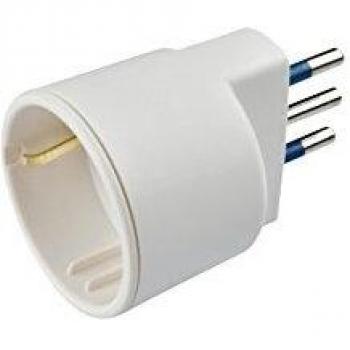 Adaptador Schuko Blanco 10A 2P+T para Enchufe Italiano y Europeo, con Conexión a Tierra Laterales