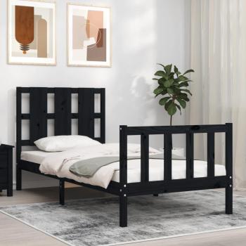 Cabecero de cama negro de madera maciza 100x200 cm