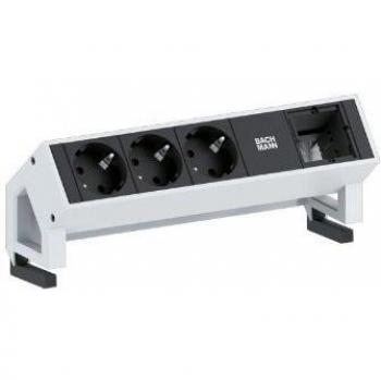 Regleta de enchufes BACHMANN DESK 2, 4 salidas (3 Schuko + 1 Custom), color blanco, longitud de cable 0.20 m