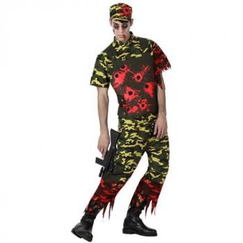 Disfraz Terrorífico Militar Sangriento Adulto para Halloween, Carnaval, Fiesta y Teatro