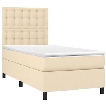 Cama box spring colchón y luces LED tela crema 100x200 cm