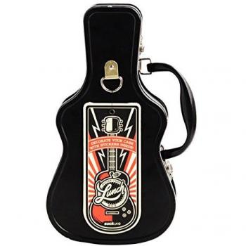 SUCK UK Fiambrera Caja De Almuerzo con Forma De Guitarra | Porta Merienda Original | Tupper Infantil Colegio, Metal, Negro, 8.10x15.50x28.00 cm