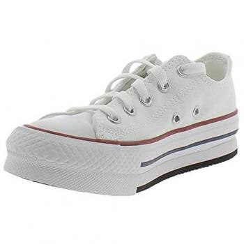 Converse - Zapatillas casual de niños Chuck Taylor All Star EVA Lift baja, plataforma, lona, color blanco, colección Foundation, talla 28