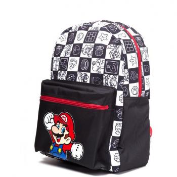 Bioworld NINTENDO Super Mario Bros. Jumping with All-over Tiled Characters Backpack Mochila tipo casual, 42 cm, 15 liters, Negro