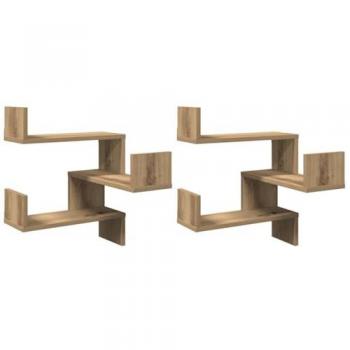 Estanterías de pared de esquina 2 uds madera roble 40x40x49,5 cm