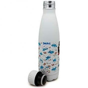 NERTHUS FIH 756 Botella Termo Doble Pared diseño Color 500ml, Acero Inoxidable, Libre de BPA, 18/8, Pitufos Blanco, 500 ml