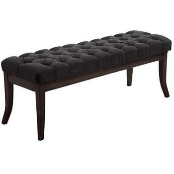 Banco con patas de madera y asiento en tela gris oscuro CLP