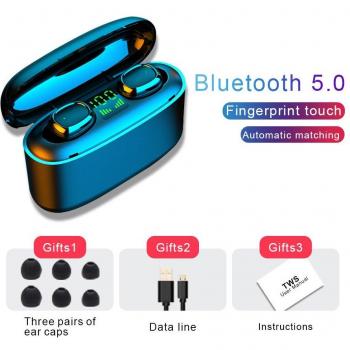 Auriculares TWS Inalámbricos Bluetooth V5.0 F9 con Pantalla LED y Micrófono, Batería de 2000mAh