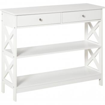 Mesa consola de entrada Homcom con 2 cajones y 2 estantes blancos