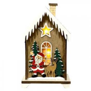 Casita de Navidad con Luz LED del Papá Noel Funciona con Pilas